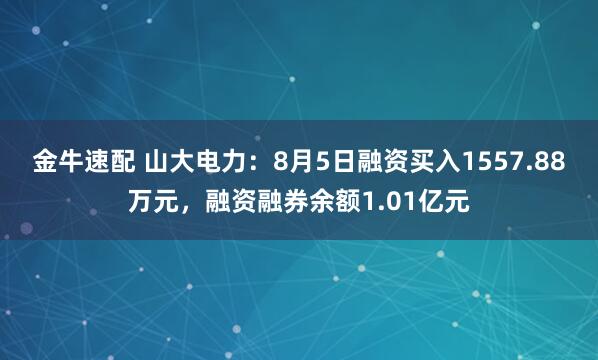 金牛速配 山大电力：8月5日融资买入1557.88万元，融资融券余额1.01亿元